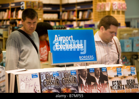 Books on display at Borders bookshop, London Heathrow airport Terminal 3. Stock Photo