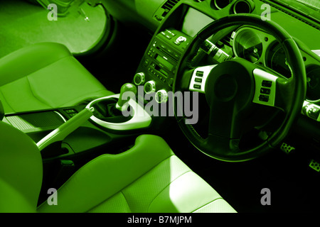 Modern sport car interior: brown wood and leather Stock Photo