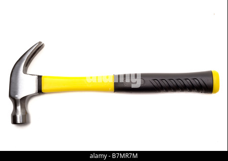 Yellow plastic handled claw hammer Stock Photo