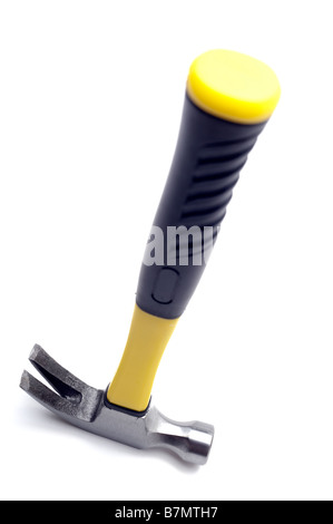 Yellow plastic handled claw hammer Stock Photo