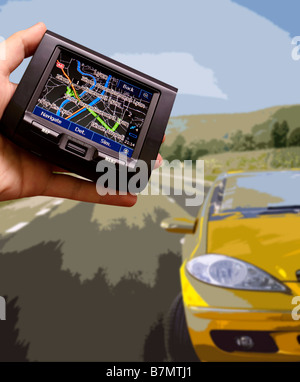 GPS in a mans hand Stock Photo