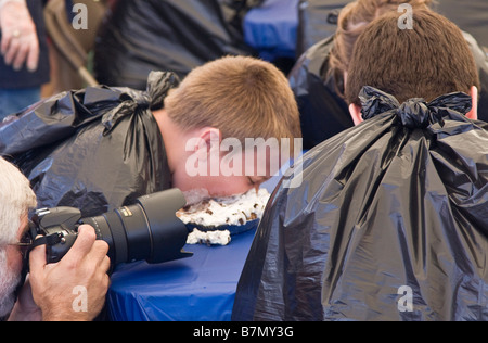 Cream pie eating contest at Connecticut Woodstock Fair 2008 Stock Photo