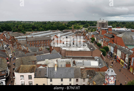 Elevated aerial general view over Carlisle city centre Scotch Street Stock Photo
