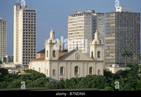 A view of the main catholic church and the skyline of Manaus, Brazil on the Amazon River in the Amazon Basin Stock Photo