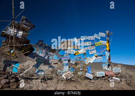 Collection of license plates and other items placed in the middle of the Black Rock Desert Gerlach Nevada