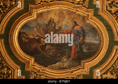 Jesus Christ calls his first apostle St Andrew. Painting on the ceiling of the Amalfi Cathedral in Campania, Italy. Stock Photo