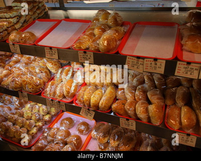 Freshly baked buns and pastries at a Chinese bakery in Chinatown, New York. Stock Photo