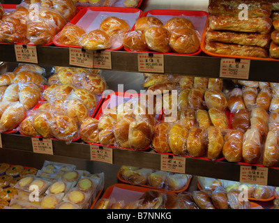 Freshly baked buns and pastries at a Chinese bakery in Chinatown, New York. Stock Photo