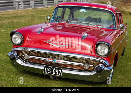 1957 Chevrolet sedan on display at a car show Stock Photo