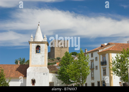 Alentejo, Portalegre District, Castelo De Vide, The Castle And A Church Bell Tower Stock Photo