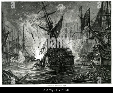 battle nile 1798 Battle ship Fleet sea Water Sailing Sail cannon guns blast flags deck mast sunk sinking war death Stock Photo