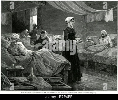 miss florence nightingale hospital scutari during crimean war 1855-6 nurse medical ward bed ill sick treatment Stock Photo
