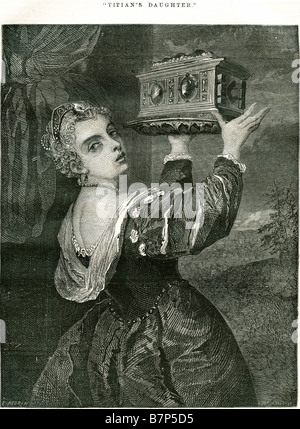 titian's daughter casket box dress jewelry tray gold silver lady girl women lavinia  period costume woman mother carry italy Stock Photo