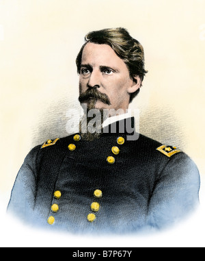 Union Army General Winfield Scott Hancock in the Civil War. Hand-colored steel engraving Stock Photo