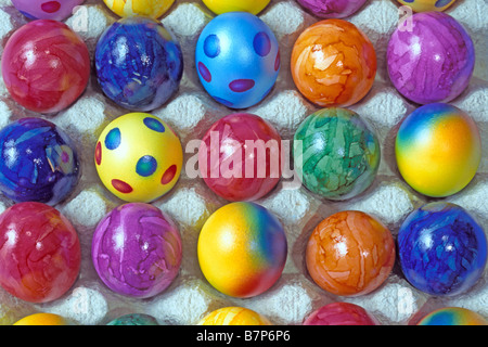 Colorful dyed easter eggs in box Stock Photo