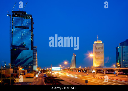 Sheik Zayed road at night in Dubai Stock Photo