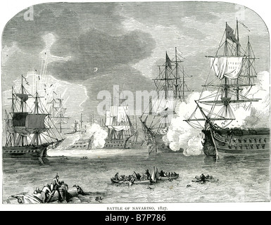 Navarino 1827 Battle Greek Navarino Bay War of Independence ship Fleet sea Water Sailing Sail Wreak marine navy maritime naval v Stock Photo