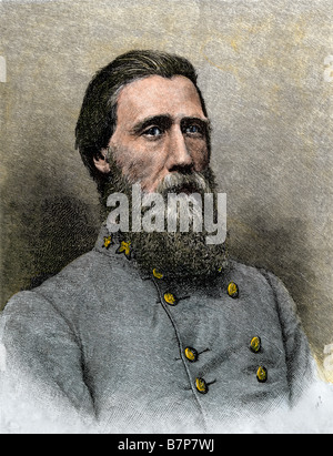 Confederate General John Bell Hood. Hand-colored woodcut Stock Photo