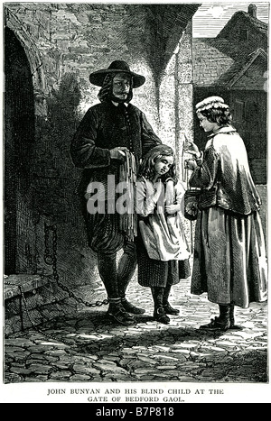 John Bunyan his blind child gate bedford gaol Pilgrim's Progress English Christian street chained prisoner child mother man Stock Photo