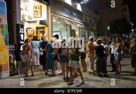 Nightime street scene at Ayia Napa on the Eastern Mediterranean island of Cyprus EU Stock Photo