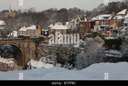 Snow scene; Knaresborough Viaduct North Yorkshire England. Stock Photo