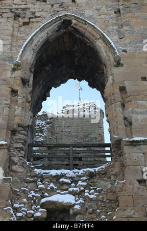 Knaresborough Castle wall with snow Stock Photo