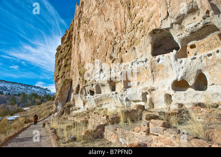 Ancient pueblo dwellings in New Mexico, USA. Native Americans used natural caves as housing. Stock Photo