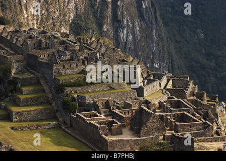 Stone buildings in Machu Picchu, Peru. Stock Photo