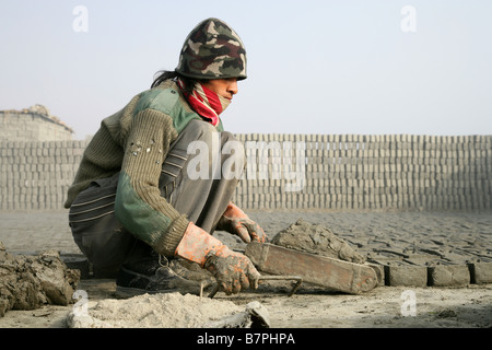 Binod Thapa producing hand made bricks Kathmandu Nepal Stock Photo