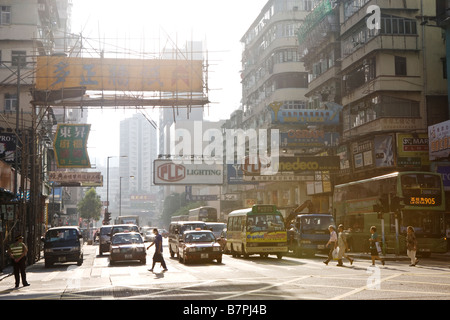 Typical Hong Kong street scene at dusk Stock Photo