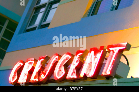 Neon sign the crescent hotel south beach miami Stock Photo