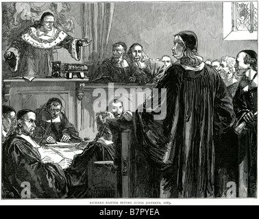 Richard Baxter Before Judge Jeffreys 1535 court sentencing lawyers English Puritan church leader Stock Photo
