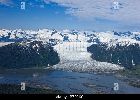 Aerial view of Taku River, Taku Glacier, Twin Glacier and Hole in the ...