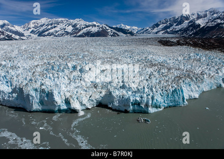 Aerial view of Hubbard Glacier with St. Elias mountain range in the background, Alaska Stock Photo