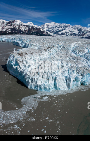 Aerial view of Hubbard Glacier with St. Elias mountain range in the background, Alaska Stock Photo