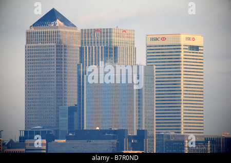 close up of main skyscrapers at Canary Wharf London in winter Stock Photo