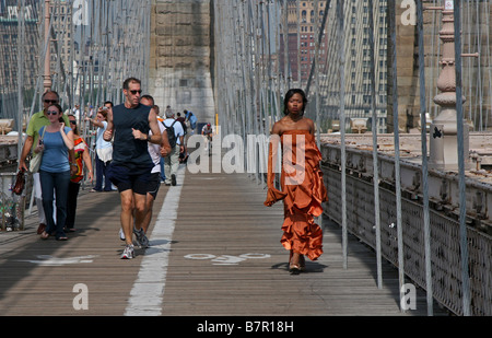 People on Brooklyn Bridge, New York City