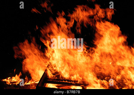 Bonfire with burning wood Stock Photo