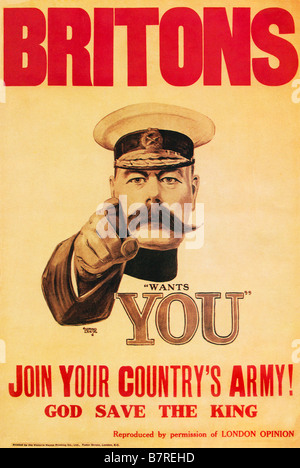 Britons Kitchener Wants You iconic Great War recruiting poster based on the photo by Bassano Stock Photo