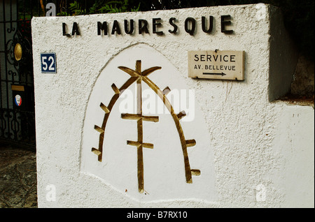 The name plate at Somerset Maugham's house on Cap Ferrat, Cote d'Zure. This was a symbol which appeared on all his books Stock Photo