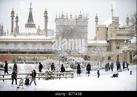 Snow around the Royal Pavilion in Brighton UK Stock Photo