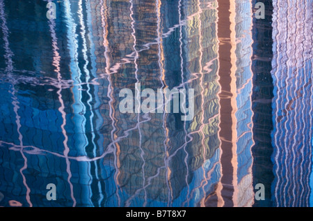 Colourful abstract reflection of buildings around Canary Wharf, London, UK Stock Photo