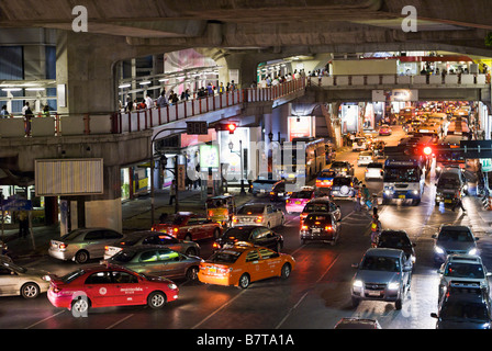 Heavy traffic congestion Pathumwan district in central Bangkok Thailand Stock Photo