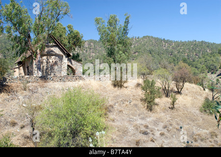 Assinou Church, Troodos mountains. Frescoes of the 12th century and later periods are the finest Byzantine murals in Cyprus. Stock Photo