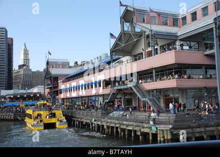 Pier 17 South Street Seaport with water taxi Stock Photo