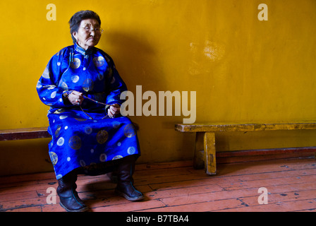 Old Mongolian people, dressed in a traditional way, Ulan Bator, Mongolia. Stock Photo