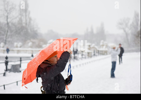 Kensington Gardens covered in February snow SW7 London United Kingdom Stock Photo
