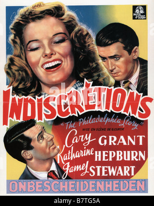 The Philadelphia Story  Year: 1940  USA French poster, French title: Indiscrétions. Director: George Cukor Actors: Cary Grant, Katharine Hepburn, James Stewart Stock Photo