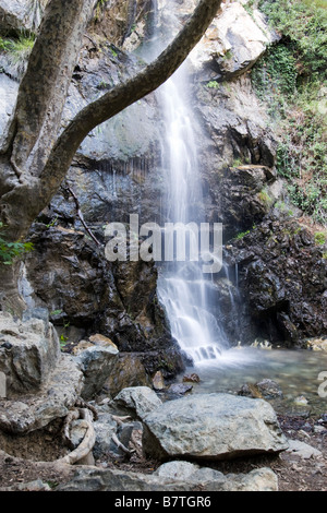 Caledonian waterfall on the trail in Troodos mountains South Cyprus. Stock Photo