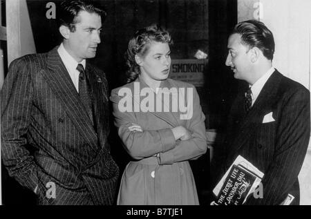 Gregory Peck, Ingrid Bergman and Salvador Dali at the release of Alfred Hitchcock's film 'Spellbound,' in 1945. Stock Photo